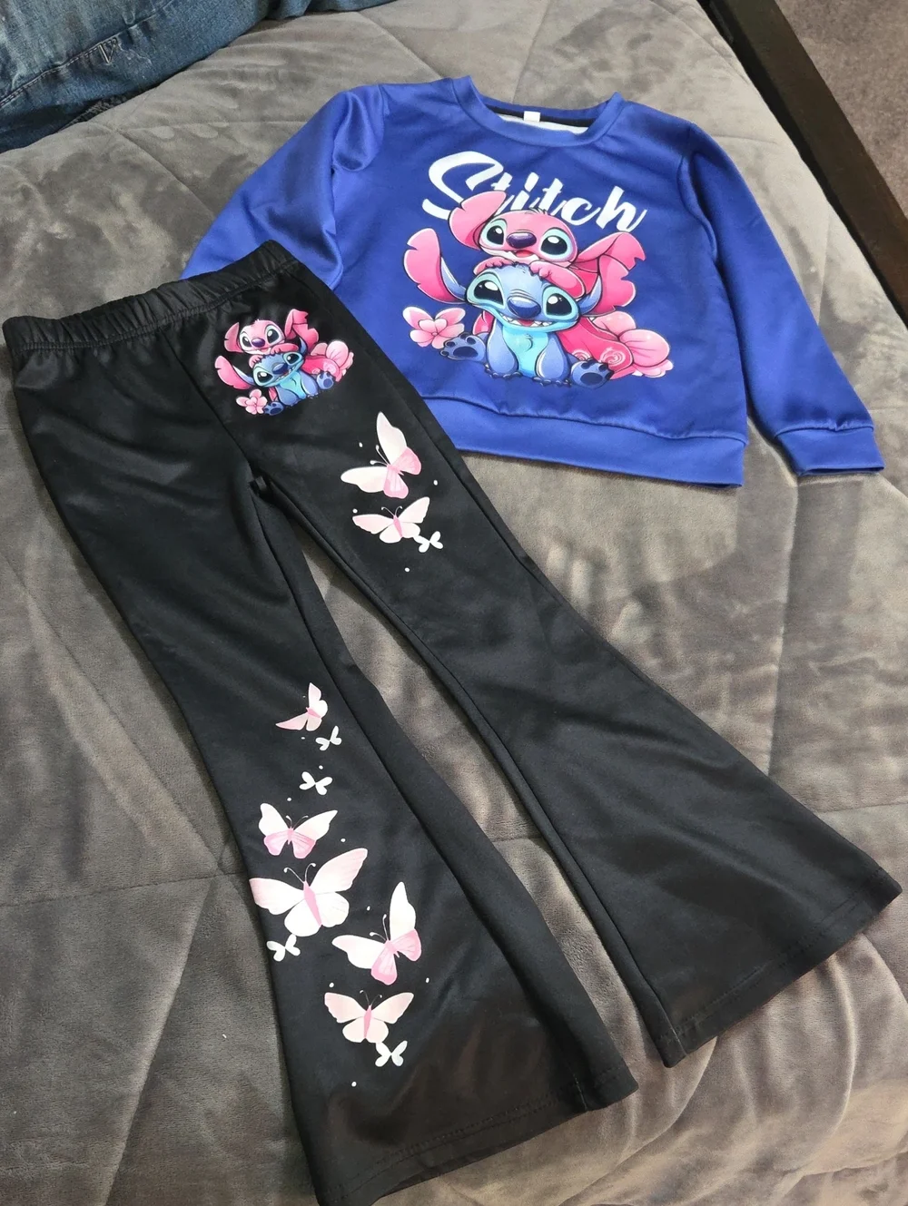 Stitch Graphic Sweatshirt & Butterfly Flare Leggings Set